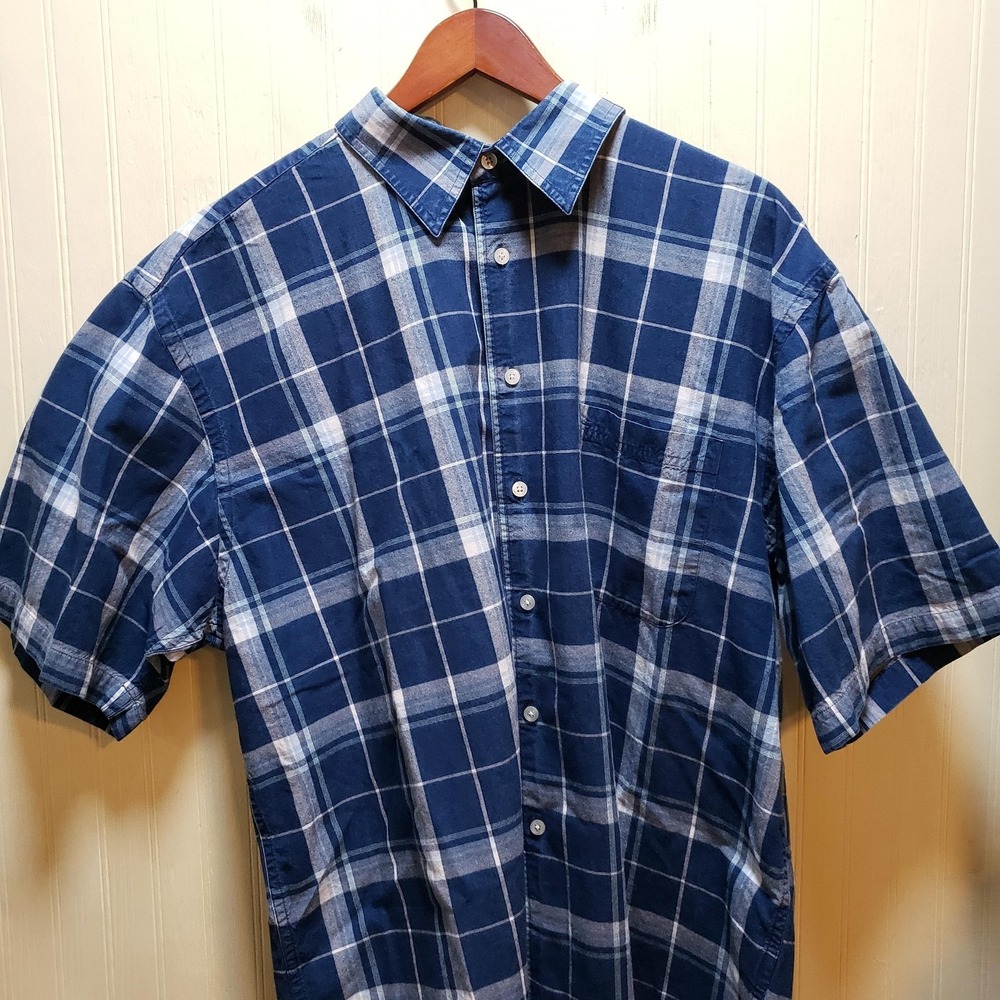 Turnbury Shirt Mens 2XL Blue Plaid Short Sleeve Cotton Button Up Casual
